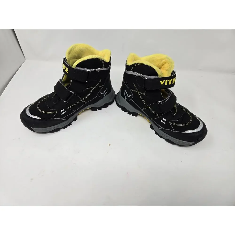 VITIKE Kids Waterproof Winter Snow Boots Black Yellow Fleece Lined Ice 2.5